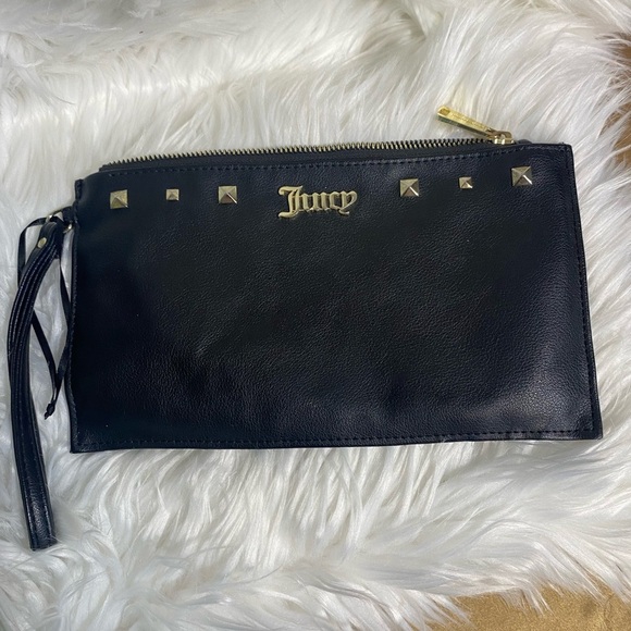 Juicy Couture Handbags - Juicy Couture Black Leather Clutch with Gold Accents